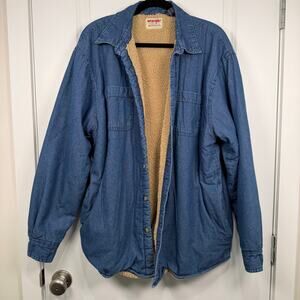Wrangler Sherpa Shacket Men's Sz Large Lined Denim Work Shirt Coat Jacket